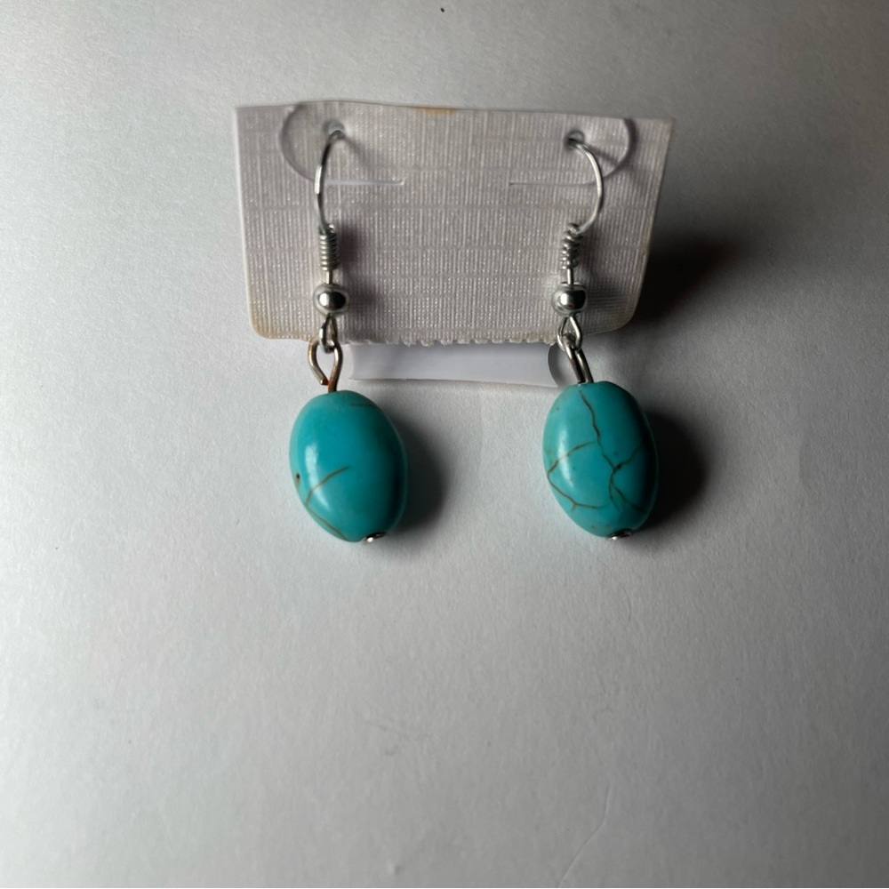 Blue Oval Dangle Earrings with Polished Finish